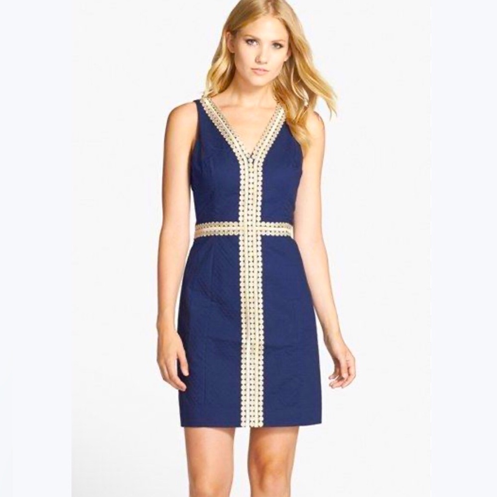 Lilly Pulitzer Blue Sheath Mini Dress V-Neck Sleeveless